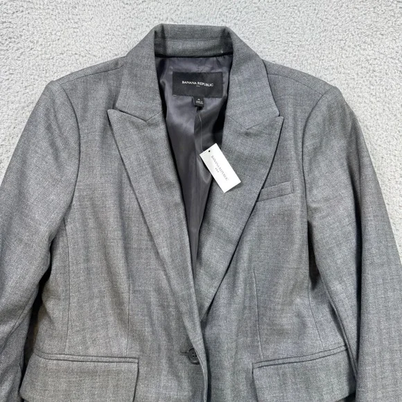 Banana Republic Women's Gray Herringbone Blazer Jacket Size 4 - Picture 2 of 8